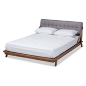 Baxton Studio Sante Mid-Century Modern Grey Fabric Upholstered Wood King Size Platform Bed